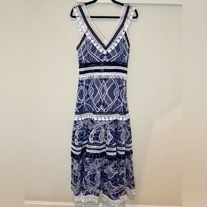 EUC Jonathan Simkhai Indigo Blue Embroidered Maxi Dress, Size Medium